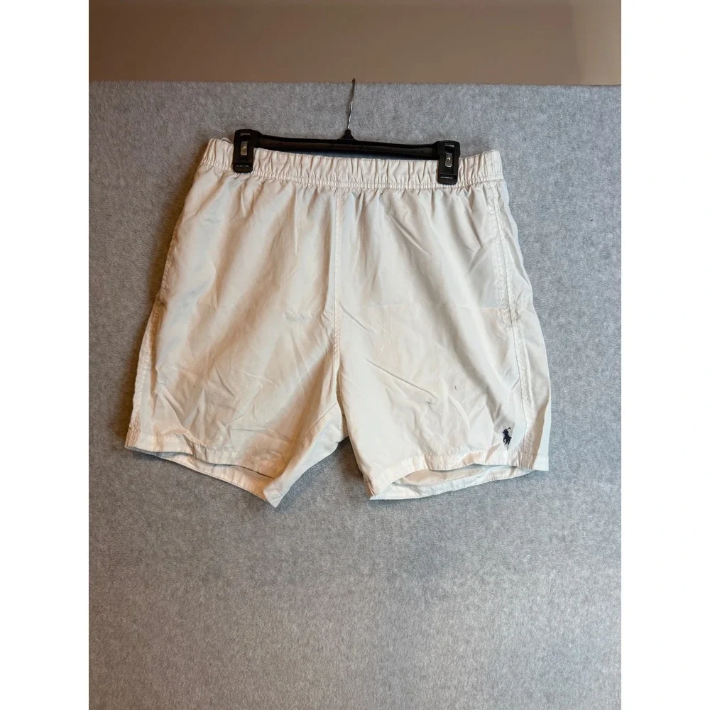 Polo Ralph Lauren Mens Cream White Swim Trunks Shorts Large Pony Logo Pocket